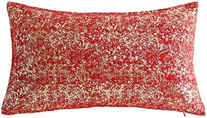 Deeprove 12 x 20 Throw Pillow Cover Both Sides Metallic Sparkle Gold Foil Print, Decor Soft Velvet Hidden Zipper Closure Accent Pillow Cushion Case for Sofa, Lumbar, Rectangle 1 Pack, Christmas Red by Deeprove