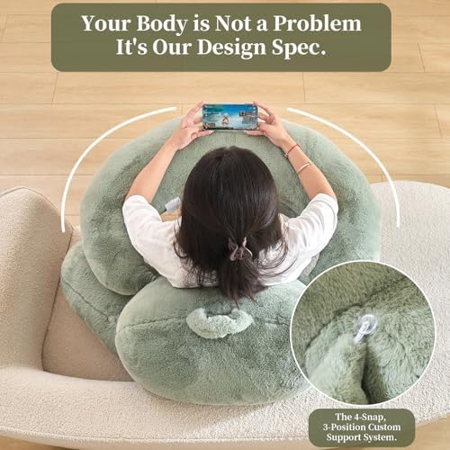 17" Reading Pillow for Bed,U Shaped Arm & Elbow Support,Green Faux Fur - Image 4