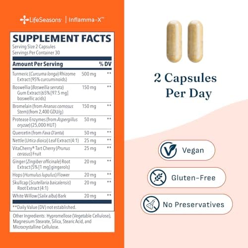 LifeSeasons Inflamma-X Joint & Tissue Support Supplement – Supports Muscle Comfort, Recovery & Flexibility – Herbal Formula with Turmeric, Bromlein, Protease – 120 Capsules - Image 5