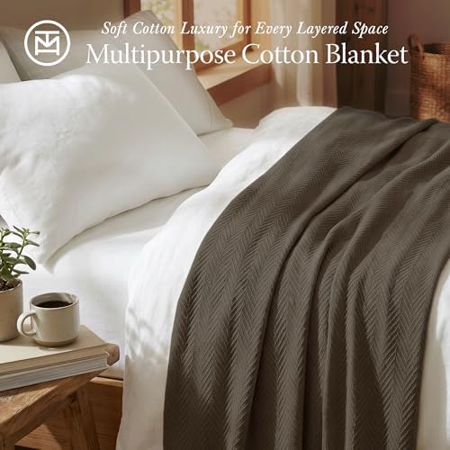 Threadmill Luxury 100% Cotton Queen Herringbone Blanket, Espresso - Image 2