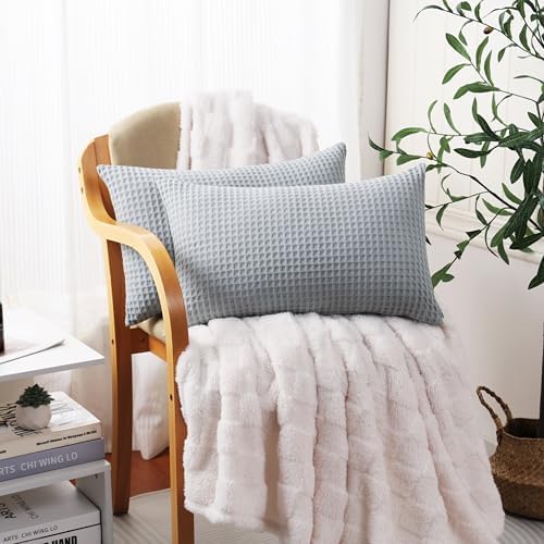 100% Egyptian Cotton 600 TC Waffle Weave Lumbar Pillow Covers 2 Pack - Image 3
