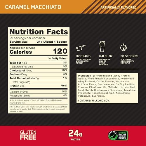 Optimum Nutrition Gold Standard Whey Protein Powder, Caramel Macchiato, 2LB - Image 3