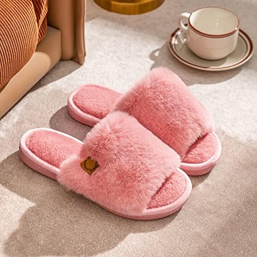 Onmygogo Indoor Slippers for Women Open Toe with Memory Foam, Soft Faux Fur Nonslip House Slippers - Image 3