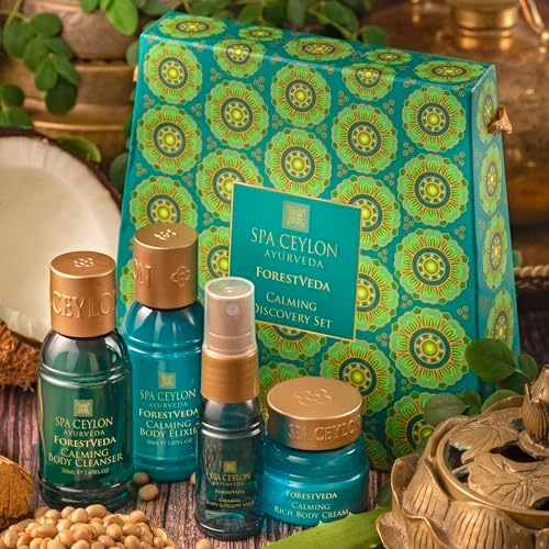 Spa Ceylon ForestVeda Calming Discovery Set - 4-Piece Ayurveda Bath & Body Gift Set with Plant Botanicals, Eucalyptus, Cedarwood & Moringa - Body Cleanser, Body Elixir, Body Cream & Pillow Mist - Image 4