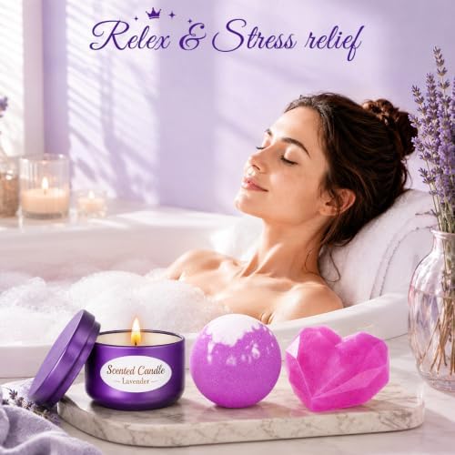 Christmas Birthday Gifts Set for Women Purple Self Care Spa Basket 7pcs - Image 3