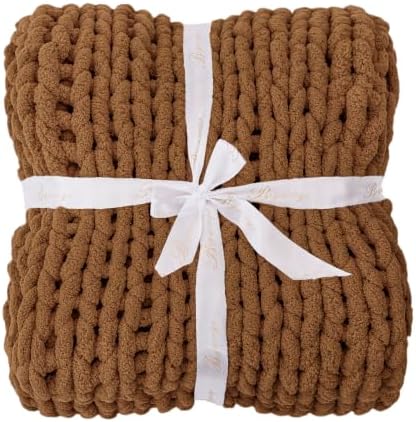 Bigacogo Chunky Knit Throw Blanket for Couch, 40x60 inches, Caramel - Image 7