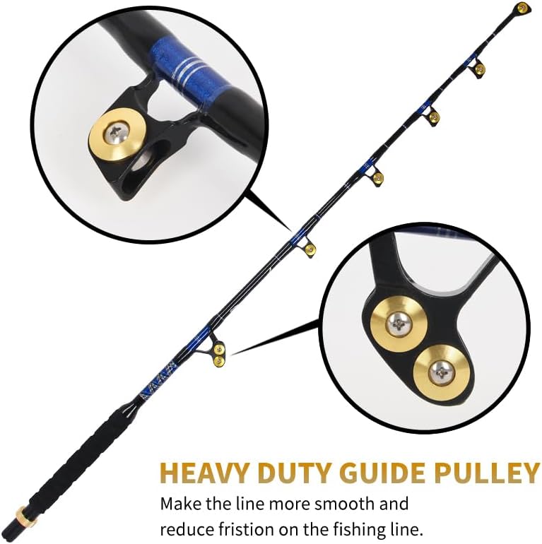 Deep Sea Fishing Rod, Heavy Duty Bent Butt Trolling Rod with Roller Guides,Conventional Fishing Rod - Image 3