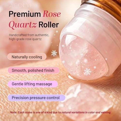 Castor Oil Rose Quartz Roller Ball: 100% Pure Organic Cold Pressed Serum, Natural Crystal Face Roller for Fine Lines, Wrinkles & Puffiness, Thicker Lashes & Brows, Self Care Gift for Women 35+ 1.7oz - Image 2