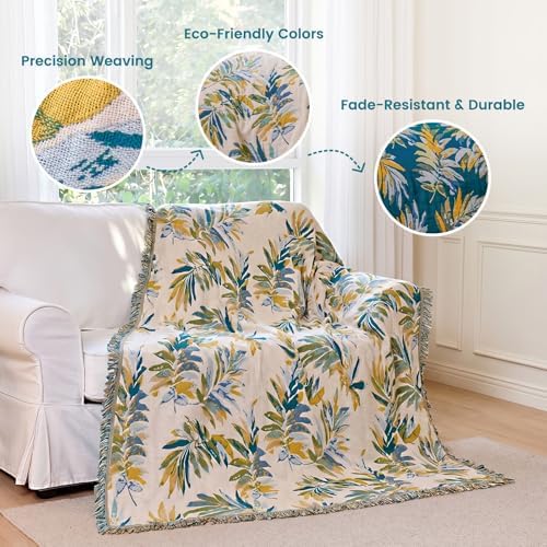 MSGKV Boho Throw Blanket 50"x60" 100% Cotton Leaves Muslin Throw for Couch - Image 3