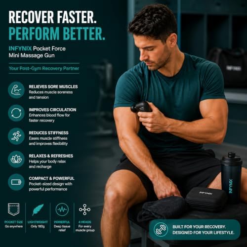 Pocket Force Mini Massage Gun - Portable Handheld Percussion Massage Gun, 4 Heads, 4 Speeds (800–2400 RPM), 6.5mm Deep Tissue, USB Charging, Travel Size Muscle Massager for Pain Relief - Image 7