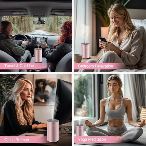 Waterless Essential Oil Diffuser Starter Kit - No Water Needed, Battery Operated Mini Scent Air Machine, Included 3x20ML Essential Oils, Portable Aromatherapy Diffuser for Home & Car & Office, Pink - Image 7