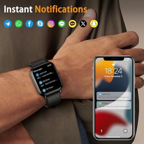 Smart Watch Fitness Tracker for Men Women, Answer/Make Call, 1000 mAh Battery, 120+ Sport Modes, Step Counter, Sleep Monitor Fitness Watch, Smartwatch for Android iPhone iOS (Black) - Image 3