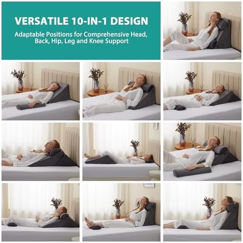Bedluxe Adjustable 4pcs Bed Wedge Pillow Set, Memory Foam Wedge Pillows Post Surgery for Back, Neck, Leg Pain Relief, Pillow Wedge for Sleeping, Sitting up in Bed, Acid Reflux and GERD, Velvet - Image 2