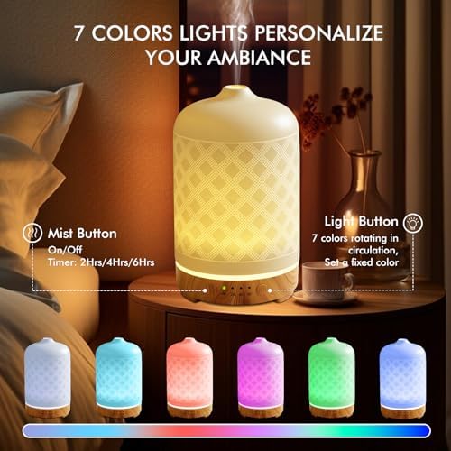Essential Oil Diffuser Diffuser -Aromatherapy Diffuser for Essential Oils with Timer and 7 Colors LED Light Ultrasonic Diffuser with Auto Shut-Off, Home Office Decor&Gift (White-200ml) - Image 3