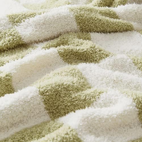 CozeCube Sage Green White Reversible Checkered Knit Throw Blanket 50"x60" - Image 3