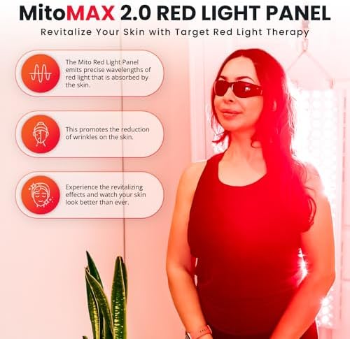 Mito Red Light – MitoMAX 2.0 Red Light Panel – Red Light Therapy for Face and Neck – Red Light & Near Infrared Red Light Therapy – At-Home Red Light Therapy for Body - Image 2