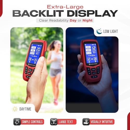NEOCARBON TENS Unit Muscle Stimulator Ergo Machine for Pain Relief, Red - Image 3