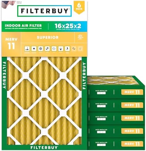 Filterbuy 16x25x2 Air Filter MERV 11 Pet & Allergy Defense (6-Pack) by Filterbuy