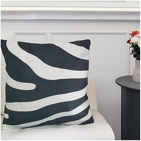 Decorative Pillowcase Zebra Animal Stripe Dark Gray Black and White Embroidered Decorative Throw Pillow Cover 17x17 inch Grey Black 1pc Modern Pattern Animal Stripes 43x43cm - Image 2