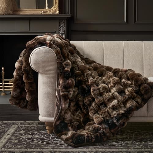 EverGrace Faux Rabbit Fur Bubble Throw Blanket, 50"x60", Mocha Brown by EVERGRACE