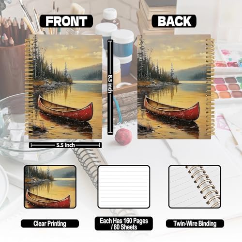 XPH Vintage Red Canoe Lake Landscape Spiral Notebook, Lake Gifts Journaling Notebooks for Women, Rustic Farmhouse Hardcover Journals for Writing 160 Pages 5.5 x 8.3 Inch, Nature Lover Gifts - Image 7