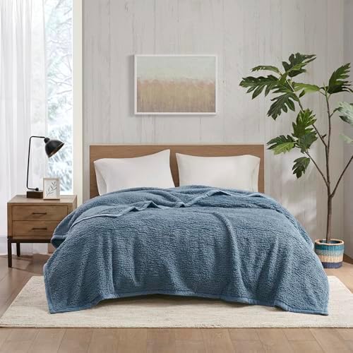 Woolrich Burlington Berber Blanket Super Soft, Cozy Lightweight Cover with Luxurious Velvet Binding, Modern Trendy All Season Bedspread Bedding-Set, Full/Queen: 90x90, Blue - Image 2