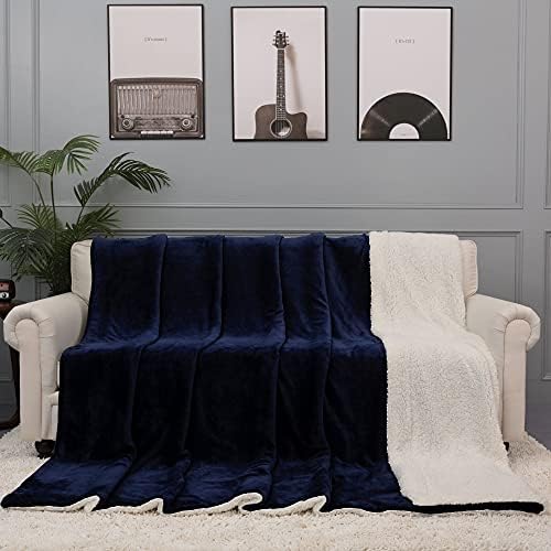 NANPIPER King Size Sherpa Blanket, Soft Fleece Throw for Bed, Reversible Thick Fuzzy Blanket for Winter (Navy Blue, 90x108 inches) - Image 4