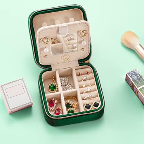 ZPROW Plush Velvet Travel Jewelry Case, Organizer, Box, Small Case for Women, Earring Organizer with Mirror, Best Gifts For Daughter, Girlfriend, Mom - Emerald Green - Image 6