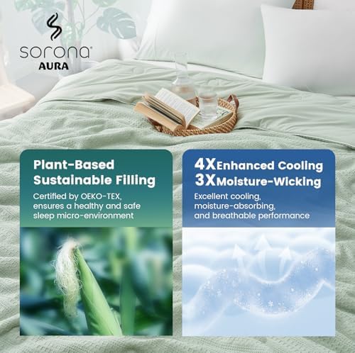 Waffle Cooling Comforter Blanket for Hot Sleepers, Twin Size, Sage Green - Image 3