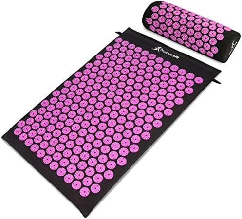 ProsourceFit Acupressure Mat and Pillow Set for Back/Neck Pain Relief and Muscle Relaxation, Large - Black/Pink by PROSOURCE