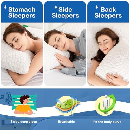 SUPA MODERN Cooling Bed Pillows for Sleeping 2 Pack Shredded Memory Foam Pillows Adjustable Pillow for Side Back Stomach Sleepers Luxury Gel Pillows Queen Size Set of 2 with Washable Removable Cover - Image 6