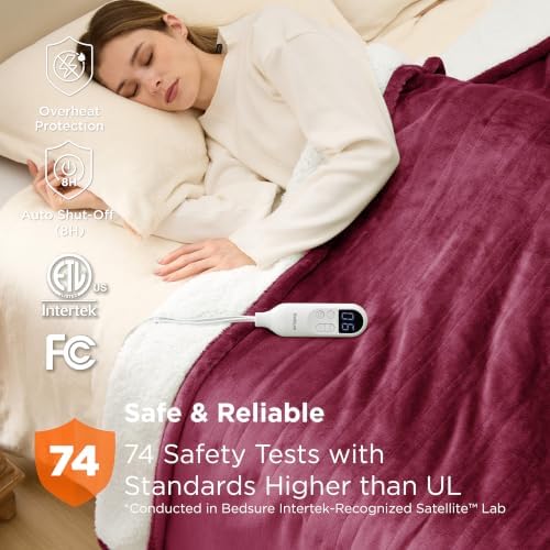 Bedsure Heated Blanket Full Size, Electric Blanket with Preheat, Burgundy - Image 6