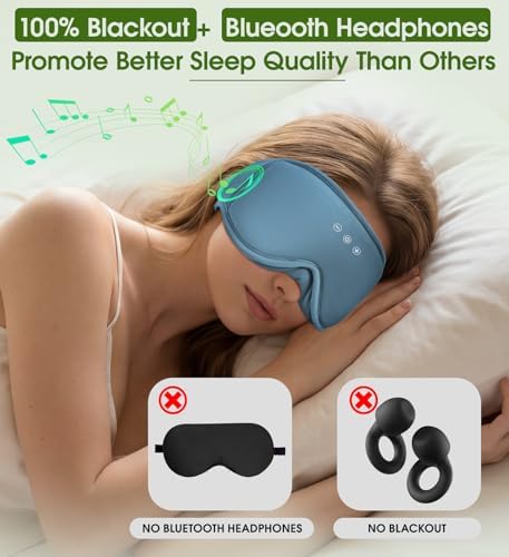 Sleep Mask with Bluetooth Headphones - Sleep Headphones for Side Sleeper Blackout Eye Mask for Sleeping 3D Contoured Sleep Eye Cover Headband Ear Plugs Low Noise Hook (Blue) - Image 5