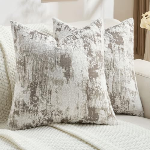FUTEI Pack of 2 Faux Cashmere Throw Pillow Covers 22x22 Inch, Taupe White by FUTEI