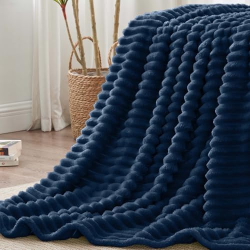 BEDELITE Ribbed King Size Blanket for Bed, Navy, 108"x90" - Image 6