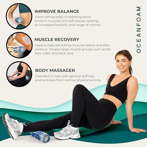 Oceanfoam Ripple Travel Foam Roller (11" x 3.35") Firm Mini Foam Roller for Physical Therapy, Deep Tissue Massage, Back Pain - High Density, Ergonomic Wave Textured - Yoga, Exercise (Royal Marbled) - Image 6