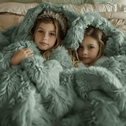 Bedsure Faux Fur Fluffy Sherpa Throw Blanket Couch Twin Sage Green 60"x80" - Image 2