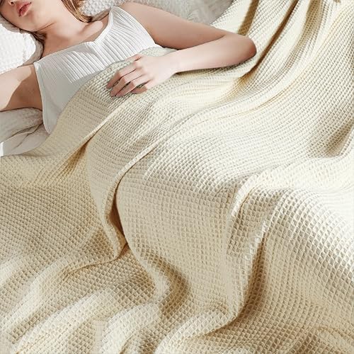 Tex Trend 100% Cotton Waffle Weave Blanket Queen Size - Soft, Breathable Cooling Blanket for Bed, Lightweight Cozy Summer & Spring Bedding, Ivory, 90x90 - Image 6