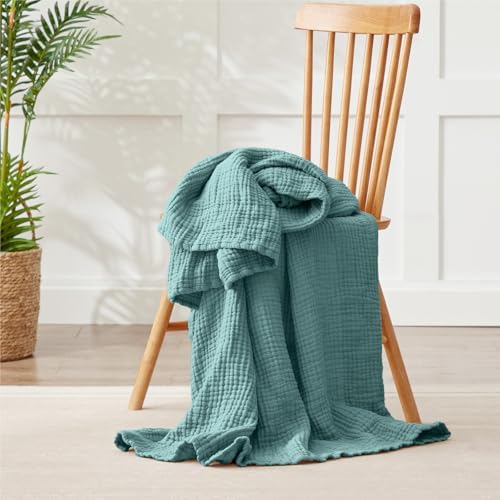 100% Cotton Muslin Blanket 50" x 60", Breathable and Lightweight Cotton Throw Blankets for Couch, Soft Cooling Summer Gauze Blanket for Adults All Season, Teal Blue - Image 2