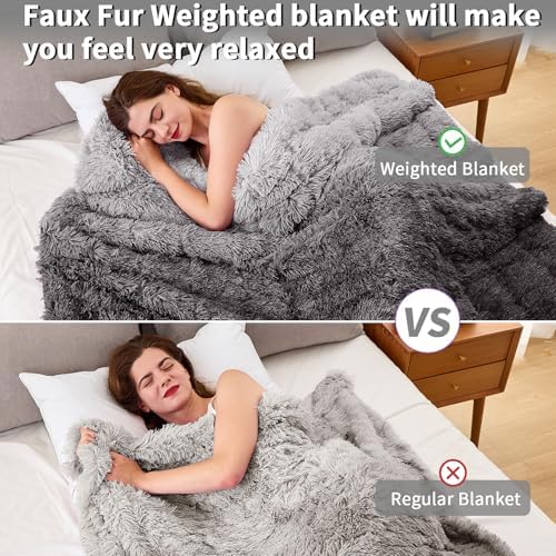 yescool Weighted Blanket for Adults (15 lbs, 60" x 80", Smoke Gray) Heavy Blanket for Sleeping Perfect for 140-160 lbs, Queen Size Faux Fur Blanket with Premium Glass Bead, Machine Washable - Image 4