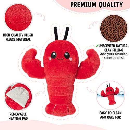 Crustacean Microwavable Unscented Heating Pad for Women - Warm Cozy Plush Heatable Stuffed Toy Animal - Hot and Cold Heat Bag Gift for Women and Girls Red - Image 3