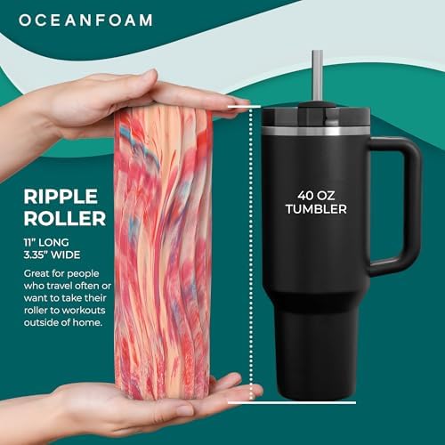 Oceanfoam Ripple Travel Foam Roller (11" x 3.35") Firm Mini Foam Roller for Physical Therapy, Deep Tissue Massage, Back Pain - High Density, Ergonomic Wave Textured - Yoga, Exercise (Cotton Candy) - Image 2
