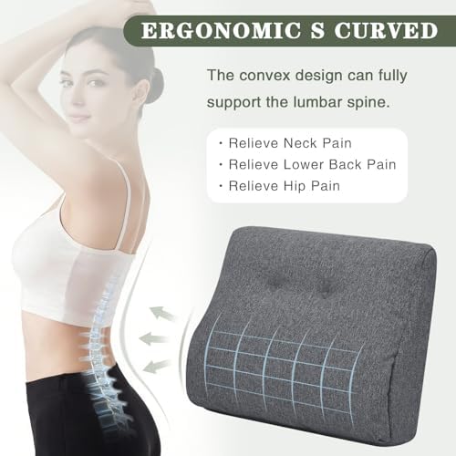 baibu Patented Dual-Layer Memory Foam Lumbar Pillow for Recliner, Dark Grey - Image 5