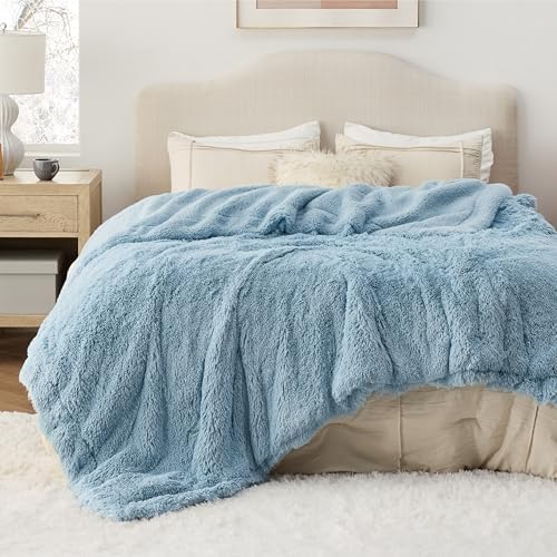 Bedsure Faux Fur Fluffy Sherpa Fleece Queen Bed Blanket Blue 60"x80" by BEDSURE