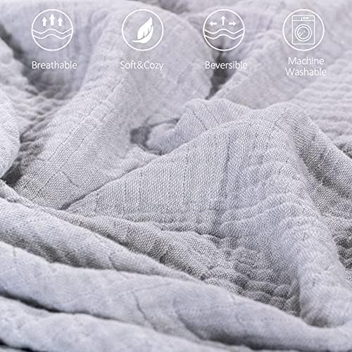 SE SOFTEXLY Muslin Throw Blanket, 4-Layer Dyed Yarn, 50”x60”, Grey - Image 4