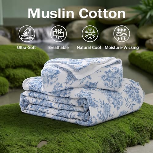 Viviland Fleece Throw Blanket Reversible Muslin Blankets, Soft Throw Blanket for Couch and Bed, Breathable Quilt Bedspread, Gauze Bedding for Adults, Large 50x70 inch, Blue Nerrah - Image 6