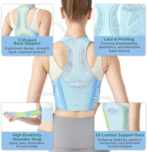 AOFIT Posture Corrector for Women, Upper Back Brace for Pain Relief Blue M - Image 3