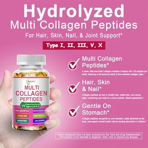 Multi Collagen Peptides Softgels - Hydrolyzed Collagen Peptides For Women & Men with Vitamin C Hyaluronic Acid - High Absorption Collagen Complex for Skin Hair Nail & Joint - Type I, II, III, V, X - Image 2