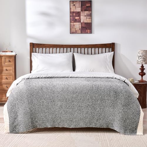 CozeCube Reversible Knitted Throw Blanket, Black White Melange 50"x60" - Image 5