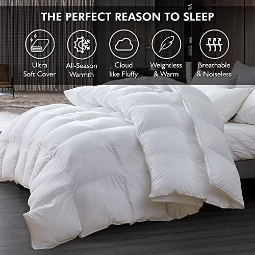 Luxurious King/California King Size Goose Down Fiber Waterfowl Feather Fiber Comforter Duvet, 100% Cotton Cover, 58 oz. Fill Weight, Baffle Box Design, White Solid - Image 5